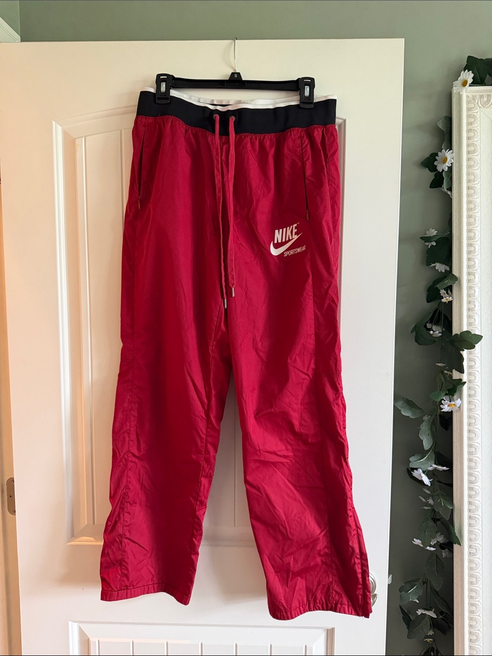 Nike Women’s L Red Track Joggers with Black Waistband